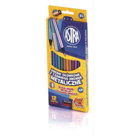 Astra Színes ceruza készlet fekete fa kör metál - 12 dbos +ajándék hegyezővel