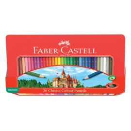 Színes ceruza FABER-CASTELL hatszögletű fémdobozos 36 db/készlet