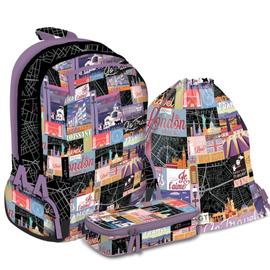 Iskolatáska szett 3 db-os Teen+ Go Travel Black Map