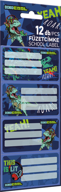 Füzetcímke 12 db-os Dino Cool Dino Roar
